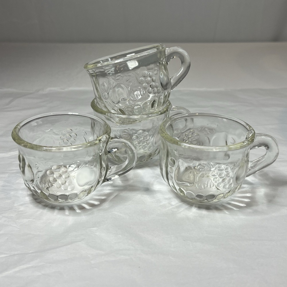 Set of 4 Jeanette‎ Fruit Punch Bowl Clear Glasses/Cups Grapes Apple Pear- 5 oz.